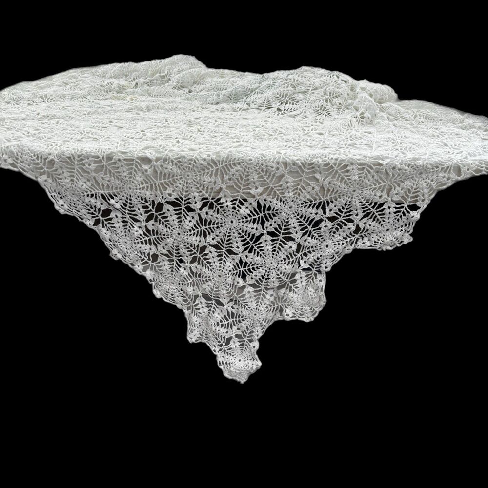 Vintage Cutter Cottagecore Crochet Tablecloth Handmade Shabby Decor Heritage